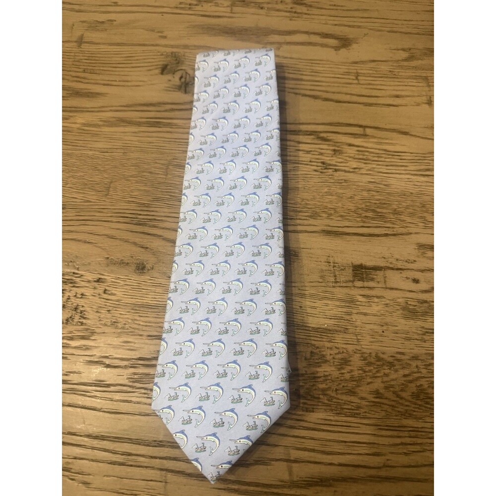 Jos. A. Bank Men's Blue/White Silk Animal Print Tie, Woven, Animals & Insects